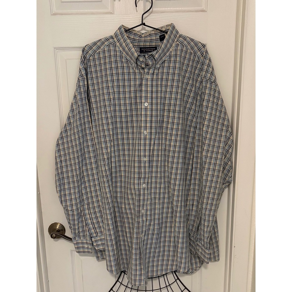 Roundtree & Yorke Men's 4XLT Blue Yellow Plaid Cotton Button Down Shirt